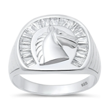 Sterling Silver Polished And Rhodium Plated Horse Clear CZ Ring