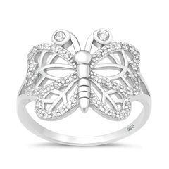Sterling Silver Rhodium Plated Clear CZ Butterfly Ring