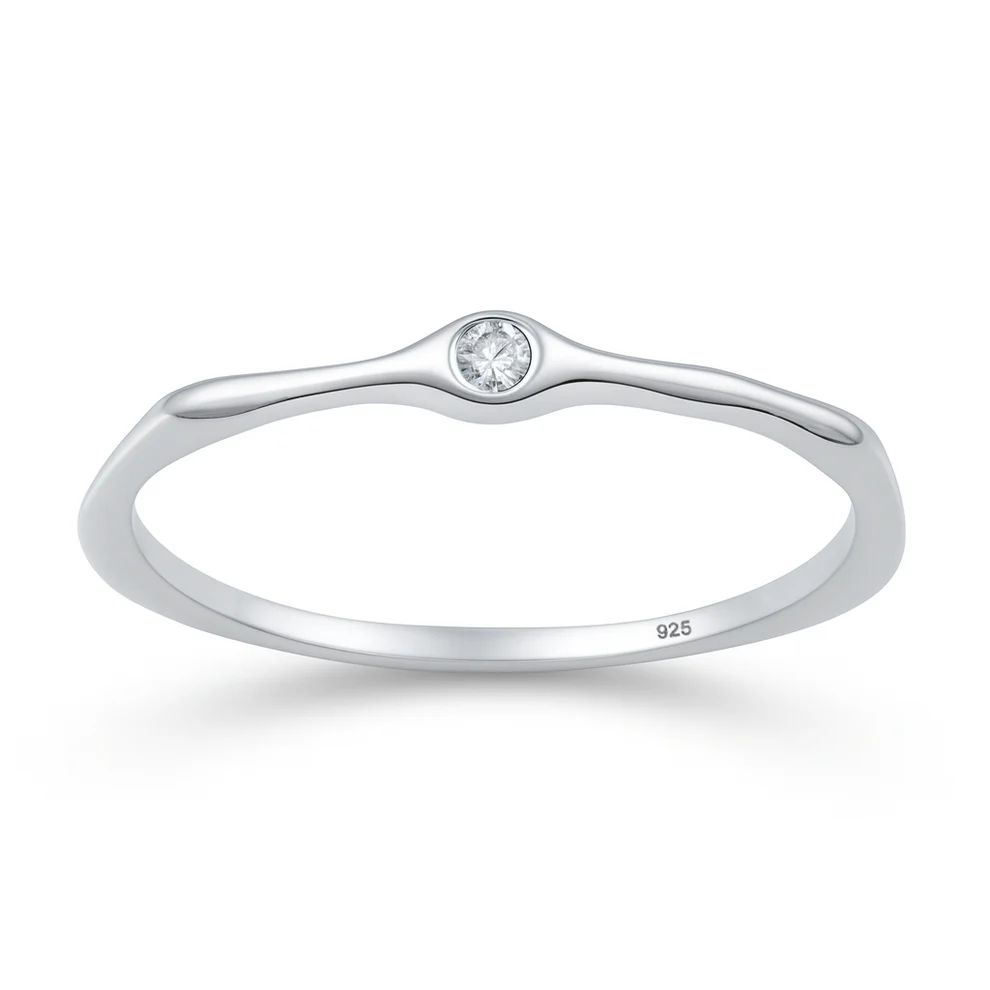 Sterling Silver Rhodium Plated Single Clear CZ Ring