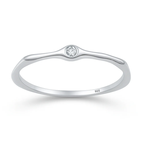 Sterling Silver Rhodium Plated Single Clear CZ Ring