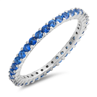 Sterling Silver Rhodium Plated Light Sapphire CZ Eternity Ring