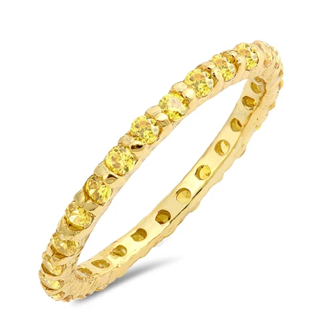 Sterling Silver Yellow Gold Plated Yellow CZ Band Ring