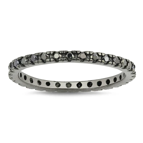 Sterling Silver Black Rhodium Plated Black CZ Band Ring