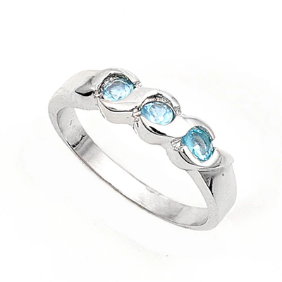 Sterling Silver Rhodium Plated 4mm Aquamarine Color Stone Baby Ring