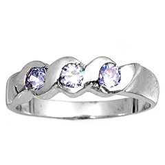 Sterling Silver Rhodium Plated 4mm Lavender Color Stone Baby Ring