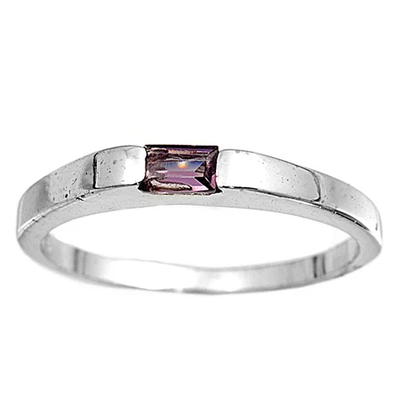 Sterling Silver Rhodium Plated Square Amethyst Color CZ Baby Ring