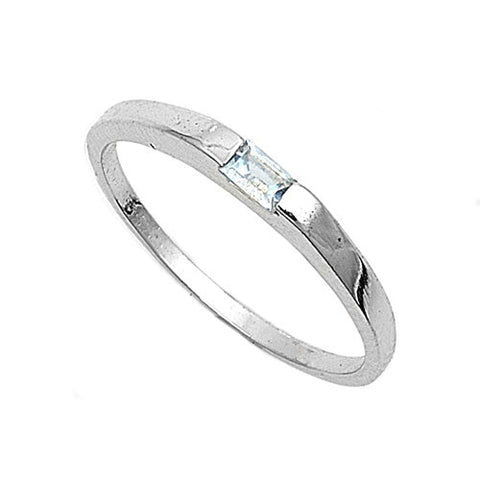 Sterling Silver Rhodium Plated Aquamarine CZ Baby Ring-2mm