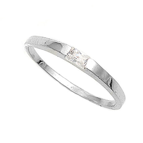 Sterling Silver Rhodium Plated Clear CZ Baby Ring-2mm