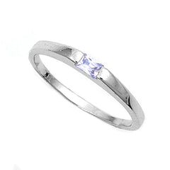 Sterling Silver Rhodium Plated Lavender CZ Baby Ring-2mm