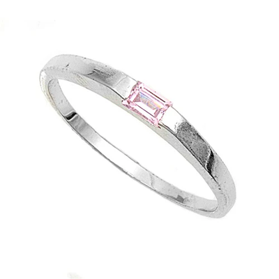 Sterling Silver Rhodium Plated Pink Color Stone Baby Ring