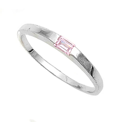 Sterling Silver Rhodium Plated Pink Color Stone Baby Ring