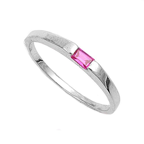 Sterling Silver Rhodium Plated Ruby CZ Baby Ring-2mm