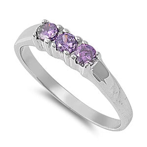 Sterling Silver Rhodium Plated Amethyst Color Stone Baby Ring