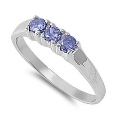 Sterling Silver Rhodium Plated Blue Sapphire Color Stone Baby Ring