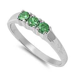 Sterling Silver Rhodium Plated Emerald Color Stone Baby Ring