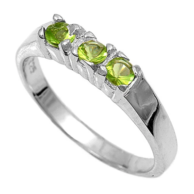 Sterling Silver Rhodium Plated Peridot Color Stone Baby Ring
