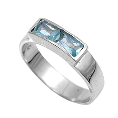 Sterling Silver Rhodium Plated 5mm Aquamarine Color CZ Baby Ring
