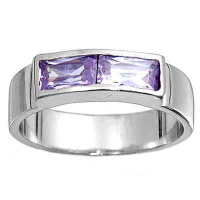 Sterling Silver Rhodium Plated 5mm Lavender Color CZ Baby Ring