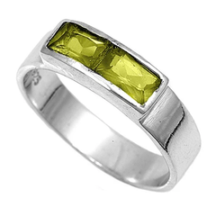 Sterling Silver Rhodium Plated 5mm Peridot Color Stone Baby Ring