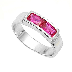 Sterling Silver Rhodium Plated 5mm Ruby Color Stone Baby Ring