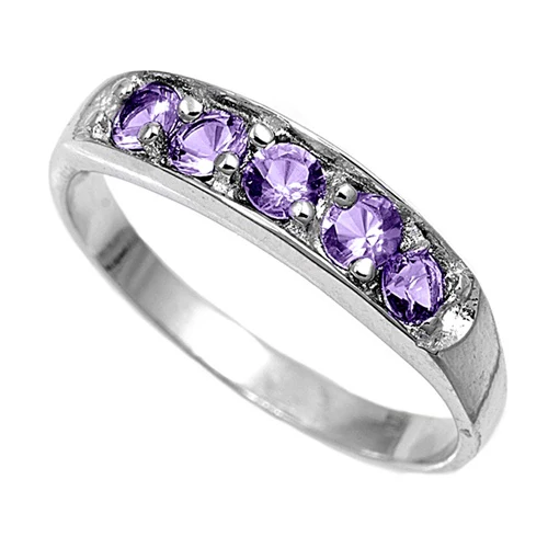 Sterling Silver Rhodium Plated Amethyst CZ Baby Ring