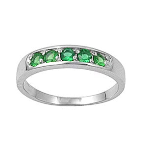 Sterling Silver Rhodium Plated 4mm Emerald Color Stone Baby Ring