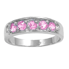 Sterling Silver Rhodium Plated Pink CZ Baby Ring