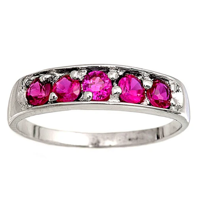 Sterling Silver Rhodium Plated Ruby Color Stone Baby Ring