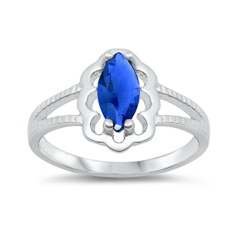 Sterling Silver Rhodium Plated Blue Sapphire CZ Baby Ring-11mm