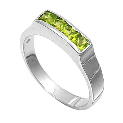 Sterling Silver Rhodium Plated 4mm Peridot Color Stone Baby Ring