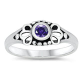 Sterling Silver Rhodium Plated Amethyst CZ Baby Ring-5mm