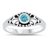 Sterling Silver Rhodium Plated Aquamarine CZ Baby Ring-5mm