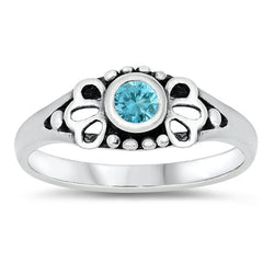 Sterling Silver Rhodium Plated Aquamarine CZ Baby Ring-5mm