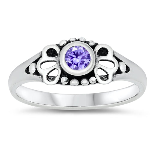 Sterling Silver Rhodium Plated Lavender CZ Baby Ring-5mm