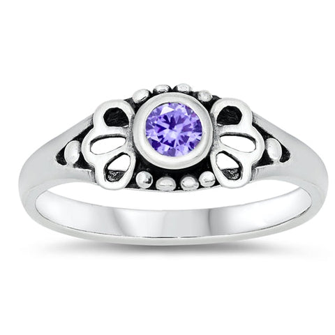 Sterling Silver Rhodium Plated Lavender CZ Baby Ring-5mm