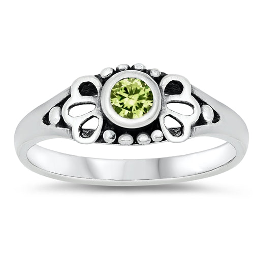 Sterling Silver Rhodium Plated Peridot CZ Baby Ring-5mm