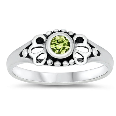 Sterling Silver Rhodium Plated Peridot CZ Baby Ring-5mm