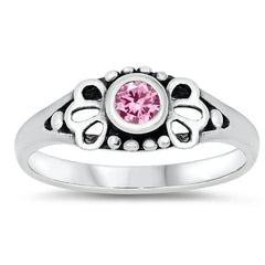 Sterling Silver Rhodium Plated Pink CZ Baby Ring-5mm