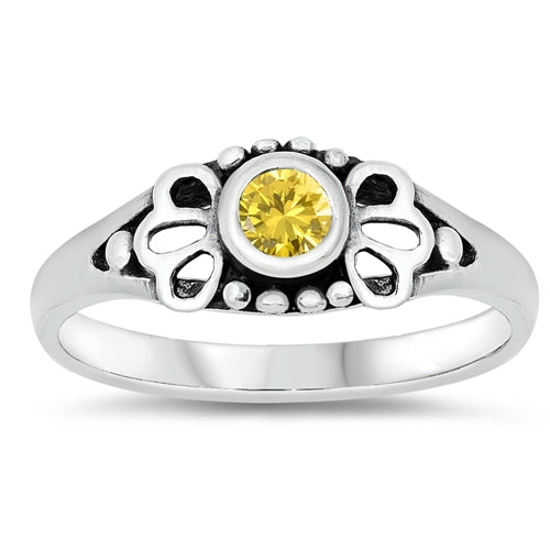 Sterling Silver Rhodium Plated Yellow CZ Baby Ring-5mm