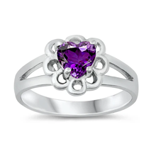 Load image into Gallery viewer, Sterling Silver Rhodium Plated Heart Amethyst CZ Baby Ring