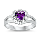 Sterling Silver Rhodium Plated Heart Amethyst CZ Baby Ring
