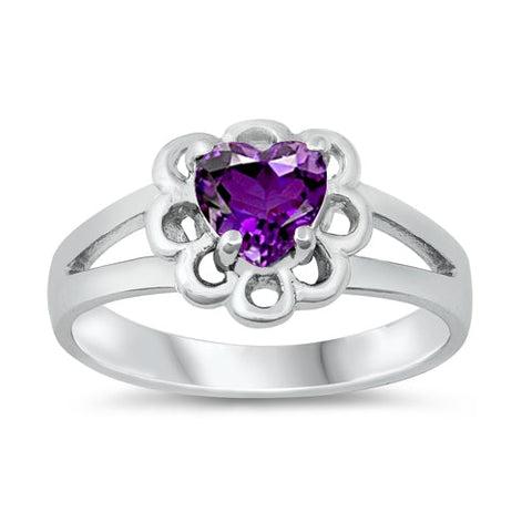 Sterling Silver Rhodium Plated Amethyst CZ Baby Ring