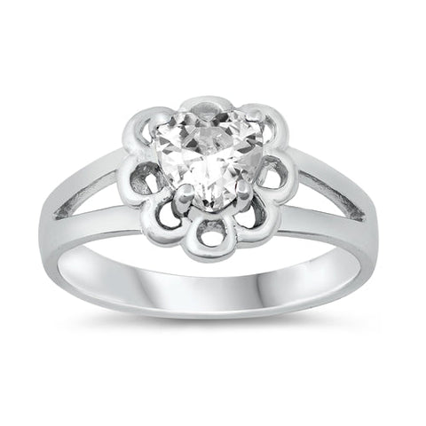 Sterling Silver Rhodium Plated Clear CZ Baby Ring