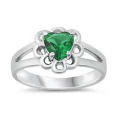 Sterling Silver Rhodium Plated Emerald CZ Baby Ring