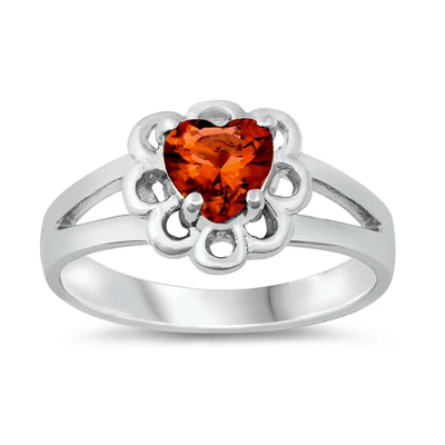 Sterling Silver Rhodium Plated Heart Garnet CZ Baby Ring