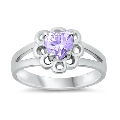 Sterling Silver Rhodium Plated Lavender CZ Baby Ring