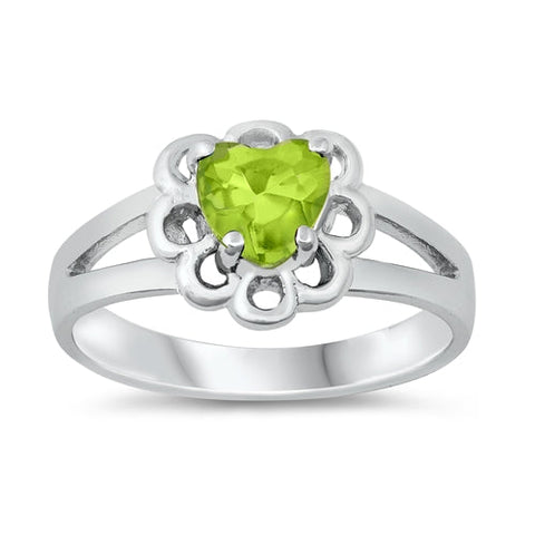 Sterling Silver Rhodium Plated Peridot CZ Baby Ring