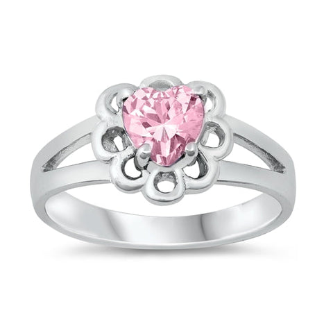 Sterling Silver Rhodium Plated Pink CZ Baby Ring