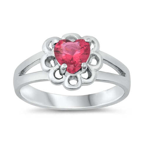 Sterling Silver Rhodium Plated Ruby CZ Baby Ring