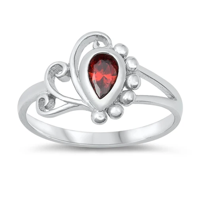 Sterling Silver Rhodium Plated Drop Garnet Color CZ Baby Ring